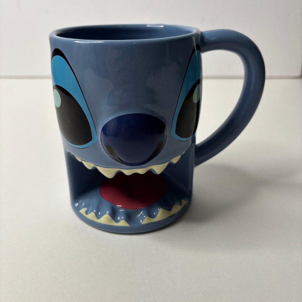 Disney Lilo and Stitch 3D Character Blue Ceramic Coffee Mug Cookie Holder Mouth